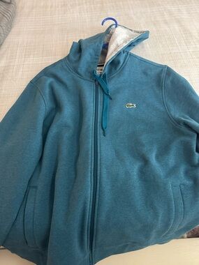 Lacoste Teal Zip Hoodie with Grey Lining